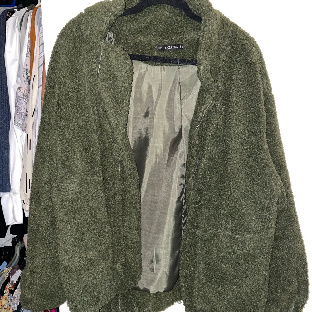 Green Teddy Jacket,  size large. Worn Once!